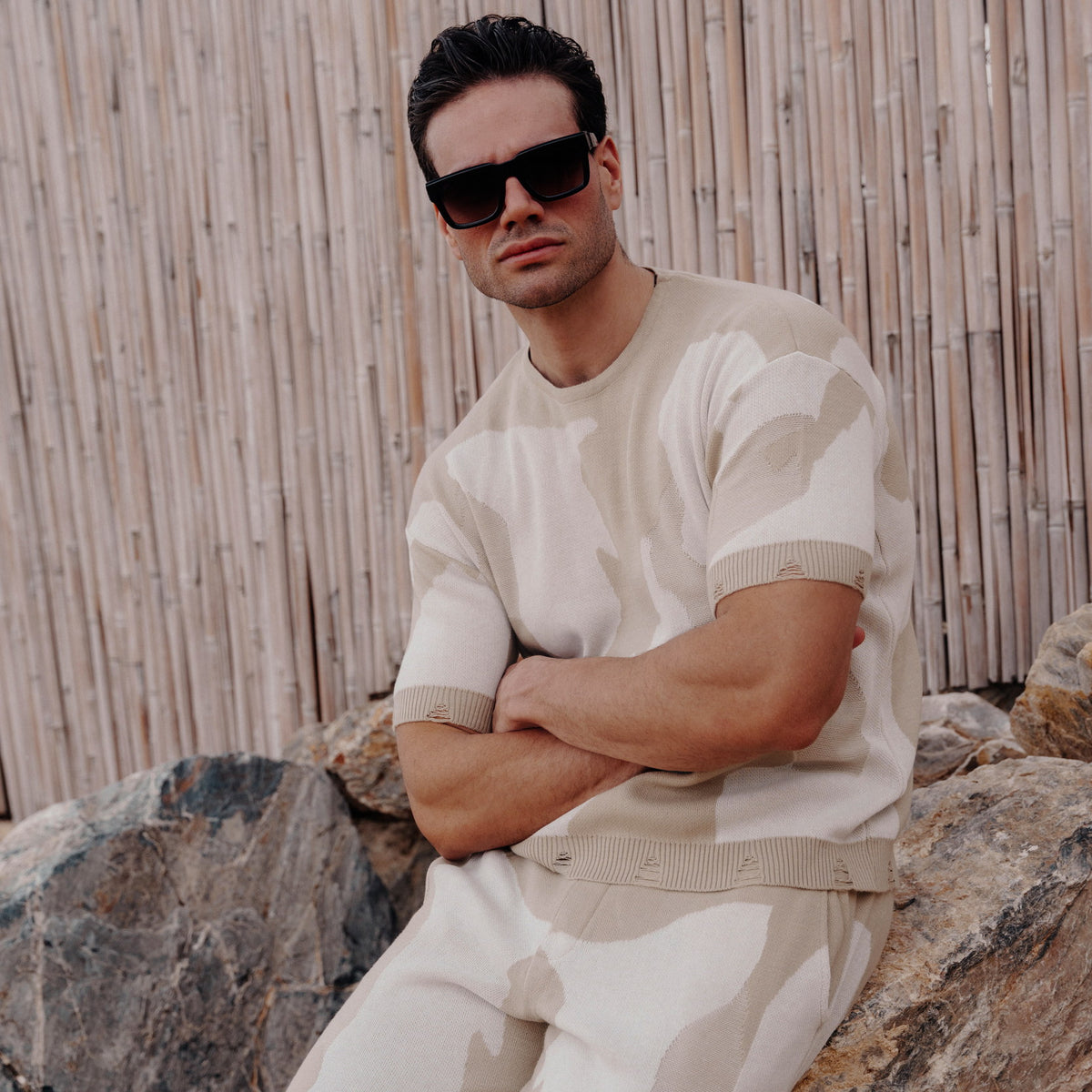 Distressed Crewneck & Jogger Co-ord Set in Light Brown, Legacy London
