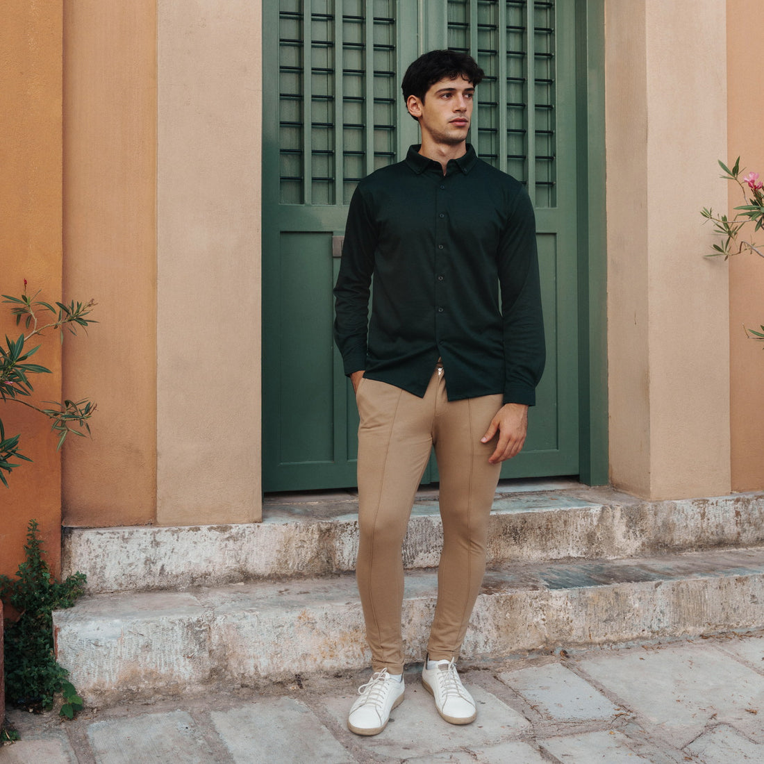Forma Long-Sleeved Knit Shirt in Dark Green, Legacy London