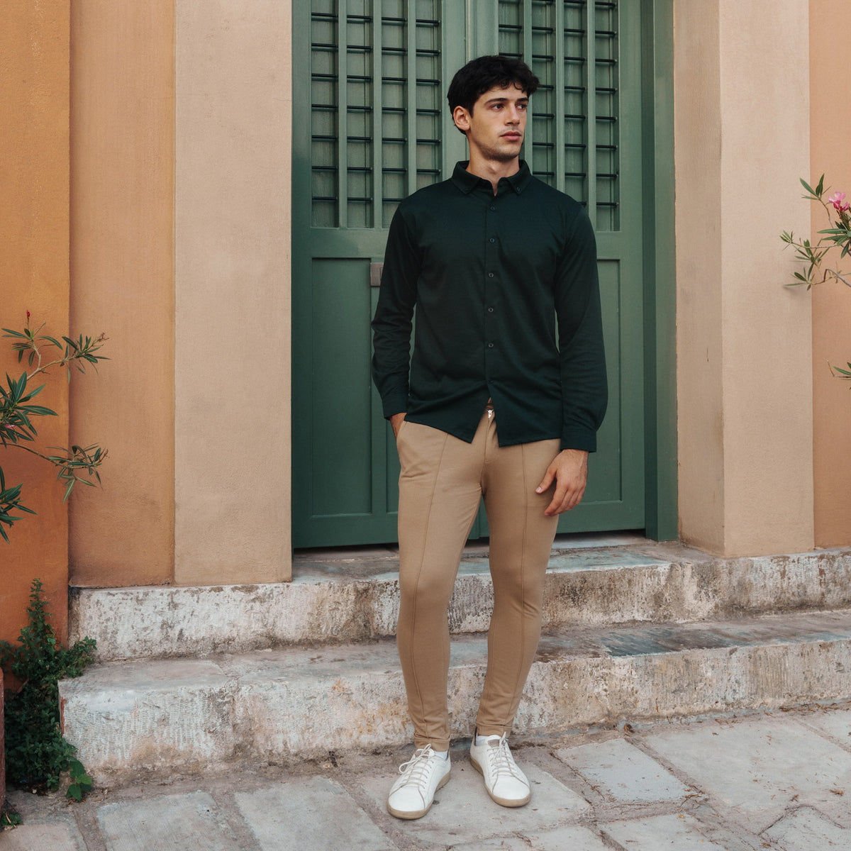 Forma Long-Sleeved Knit Shirt in Dark Green, Legacy London