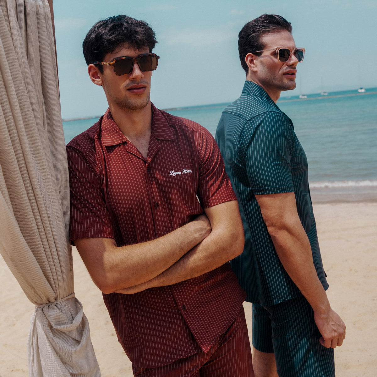 Striped Fabric Co-ord set in Navy / Maroon, Legacy London