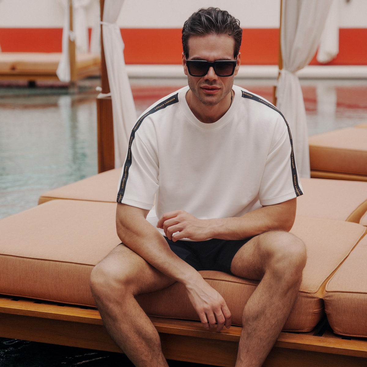 Tape-Detail Oversized T-Shirt in Dark Brown / White, Legacy London