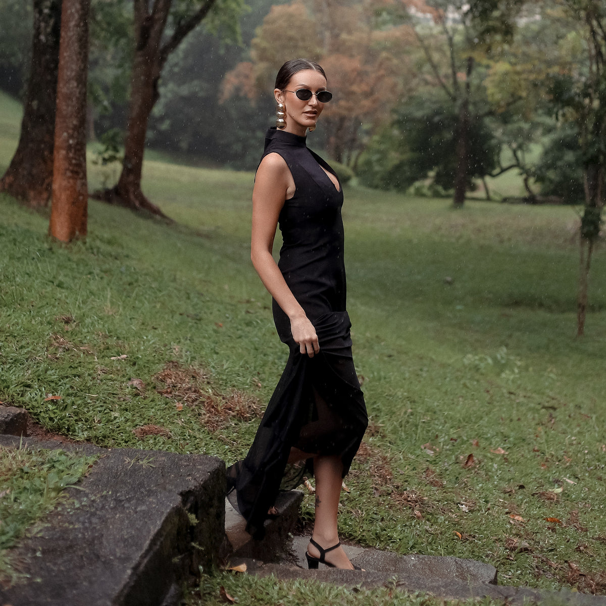 Brook Keyhole Evening Maxi Dress in Black, Legacy London
