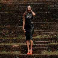 Carlos Sculpted Leather Midi Dress in Black, Legacy London