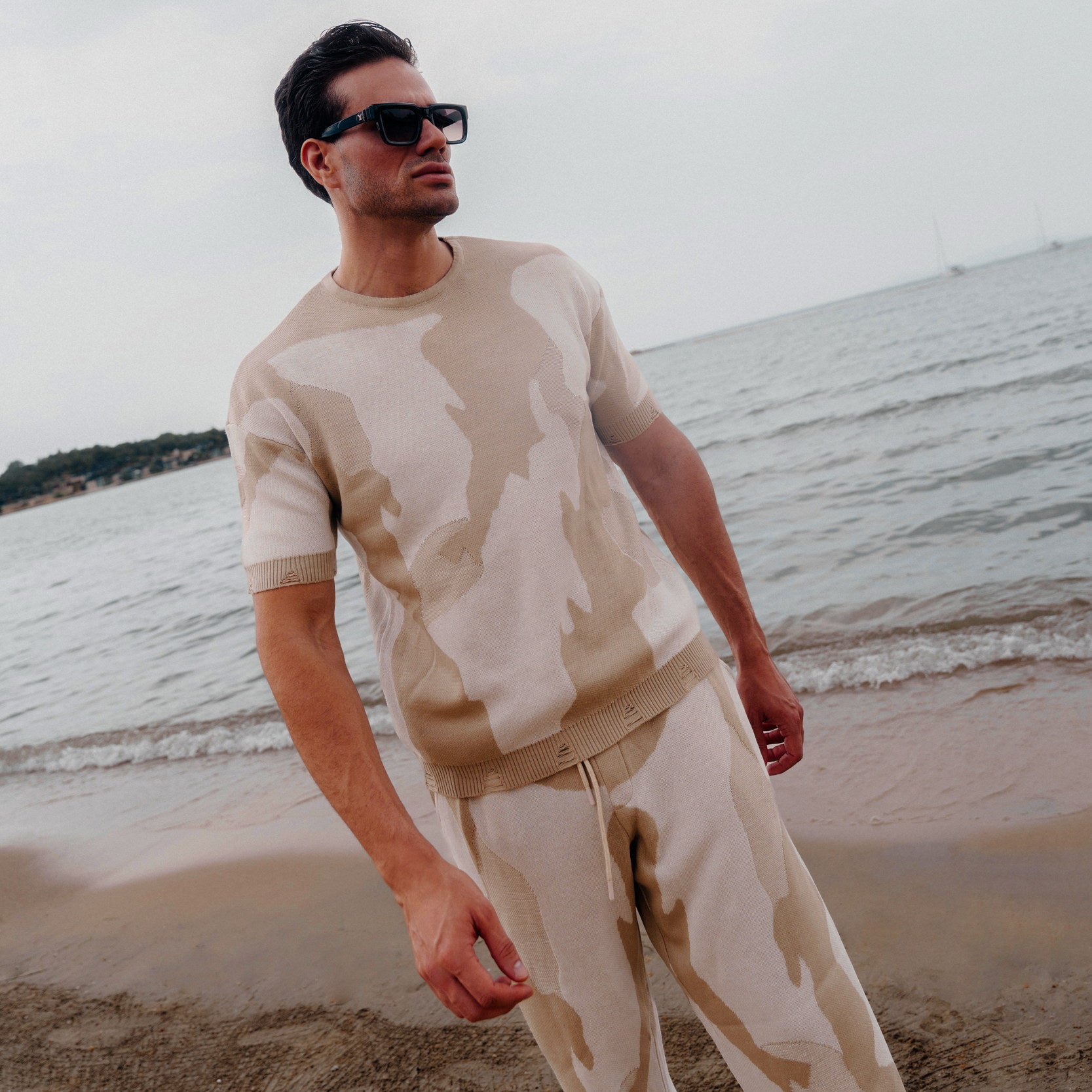 Distressed Crewneck & Jogger Co-ord Set in Light Brown, Legacy London