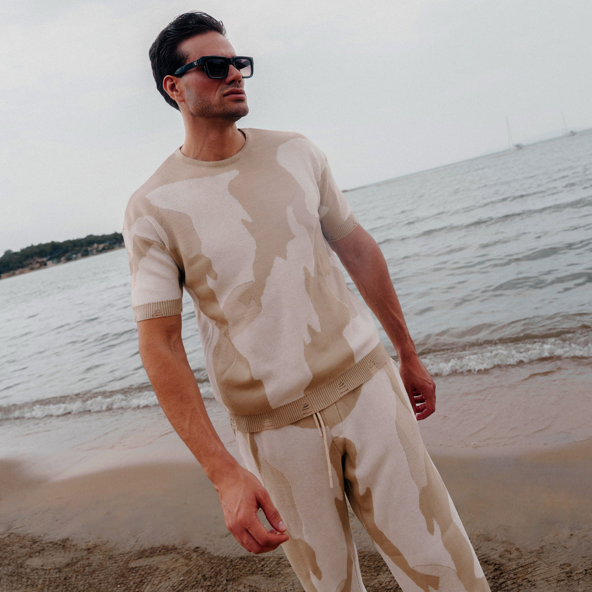 Distressed Crewneck & Jogger Co-ord Set in Light Brown, Legacy London