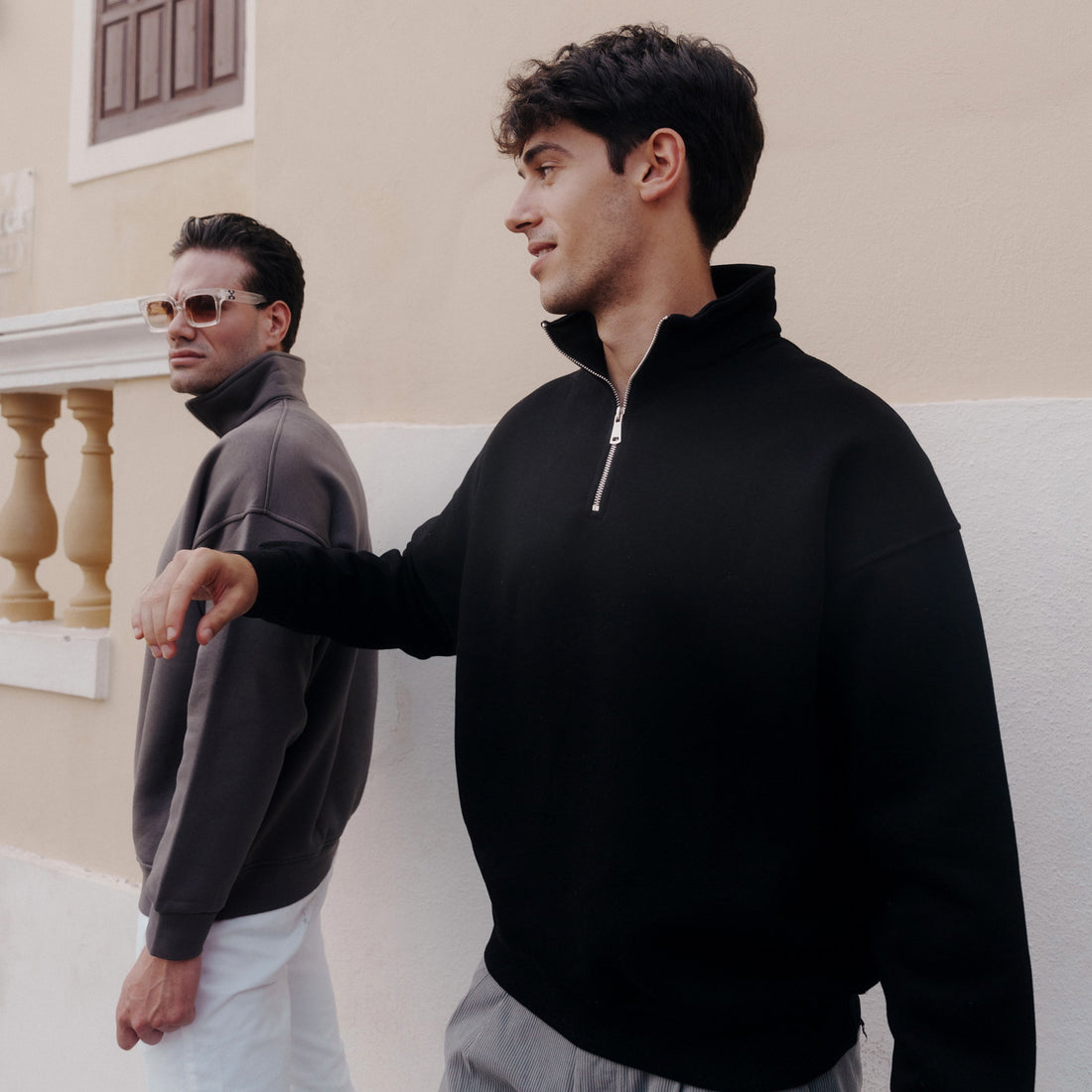 Essential Half Zip Sweatshirt in Dark Gray / Silver / Black, Legacy London