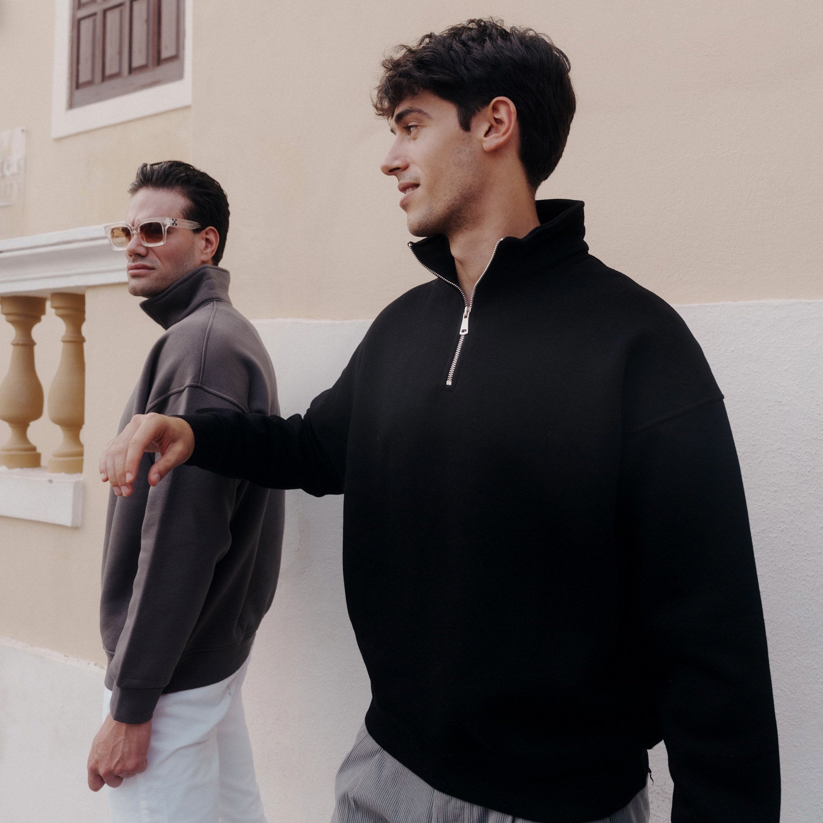 Essential Half Zip Sweatshirt in Dark Gray / Silver / Black, Legacy London