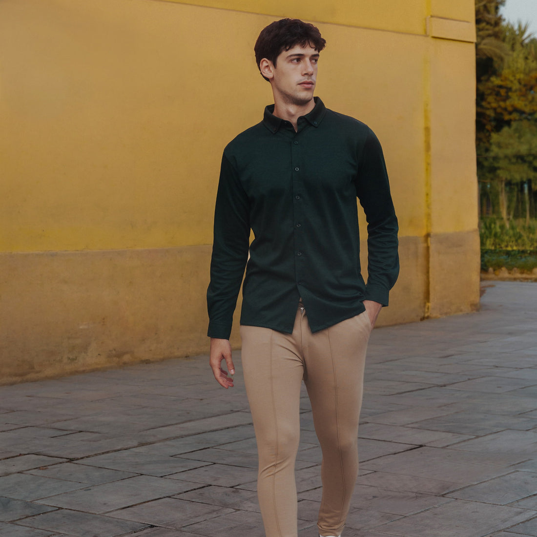 Forma Long-Sleeved Knit Shirt in Dark Green, Legacy London
