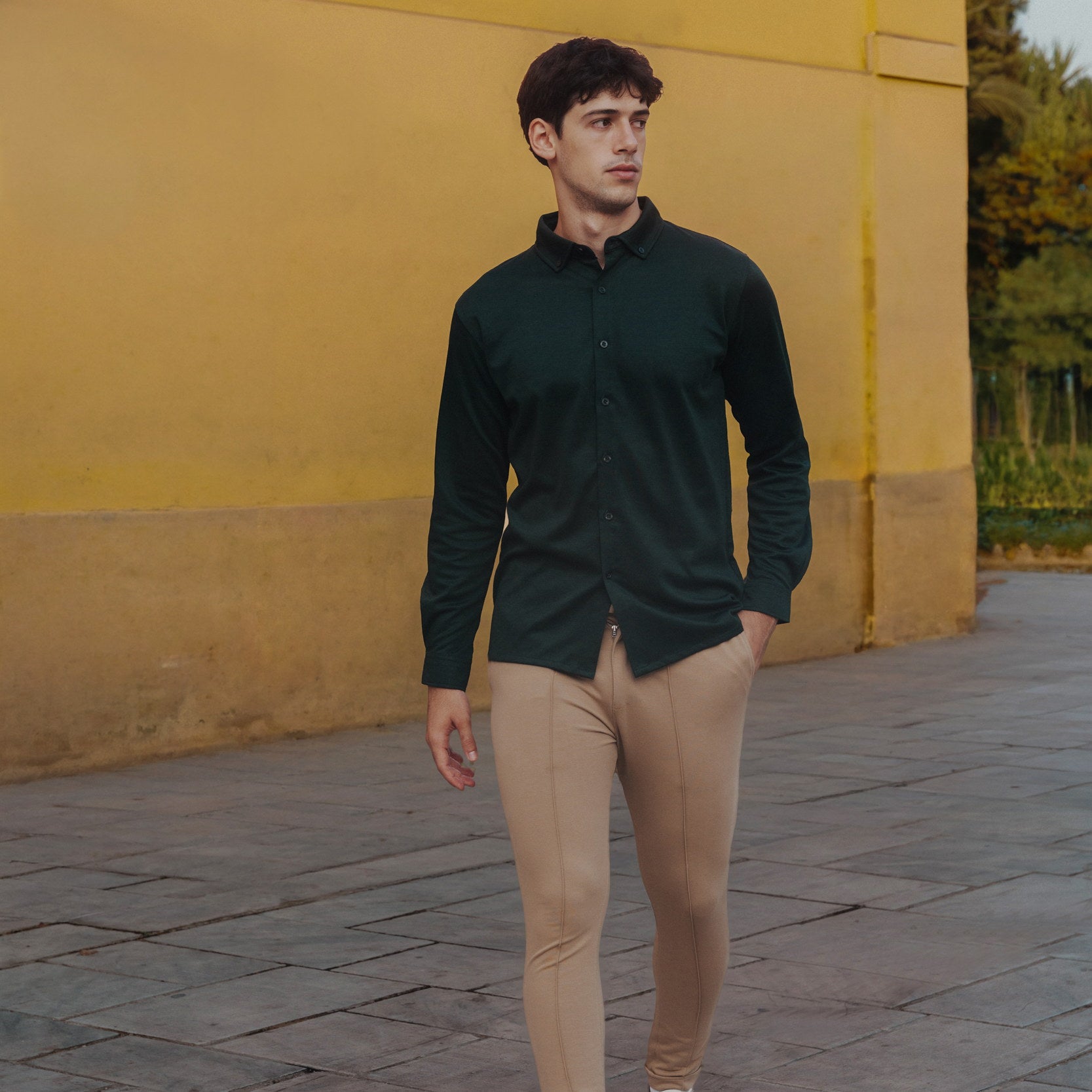 Forma Long-Sleeved Knit Shirt in Dark Green, Legacy London