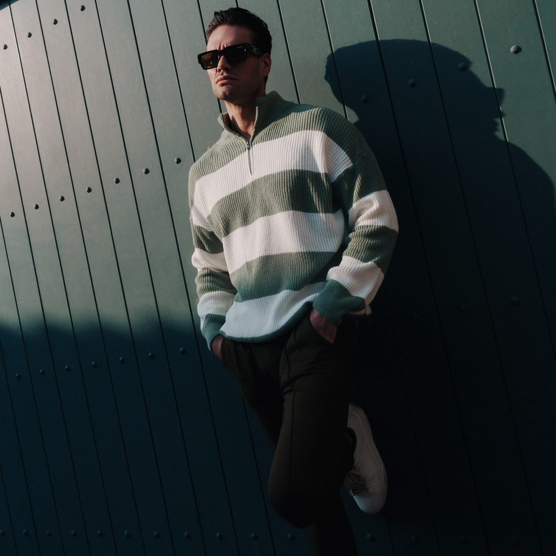 Soft Horizon Zipper Pullover in Sage Green, Legacy London