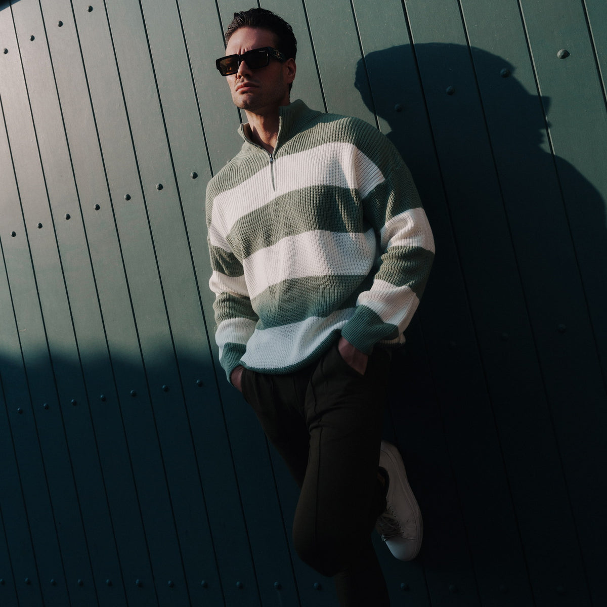 Soft Horizon Zipper Pullover in Sage Green, Legacy London