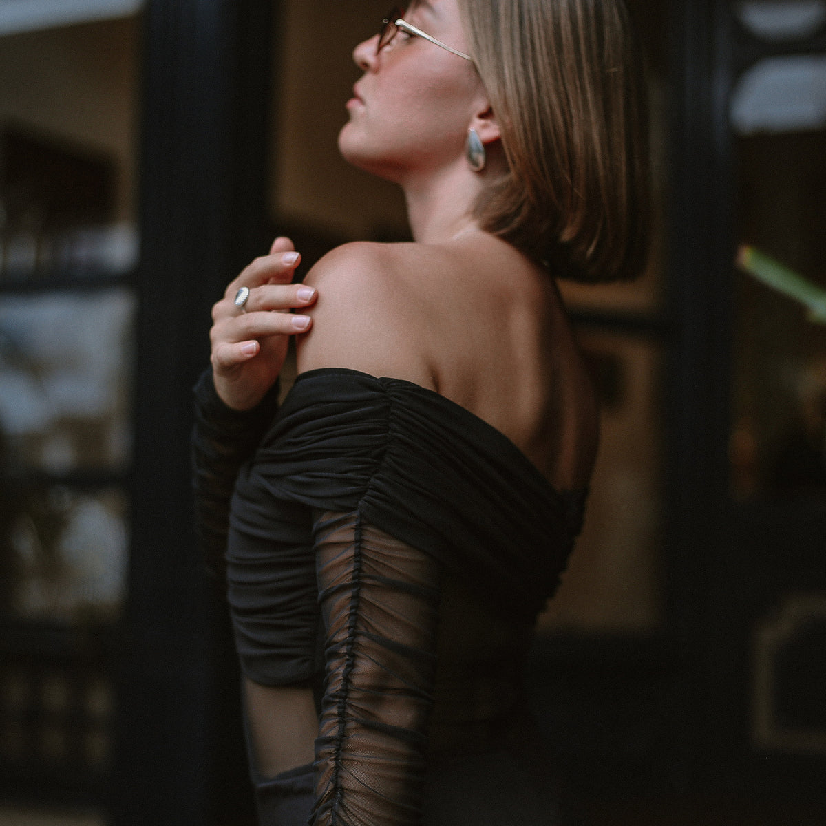 Davies Mesh Bodysuit & Tailored Trousers in Black, Legacy London