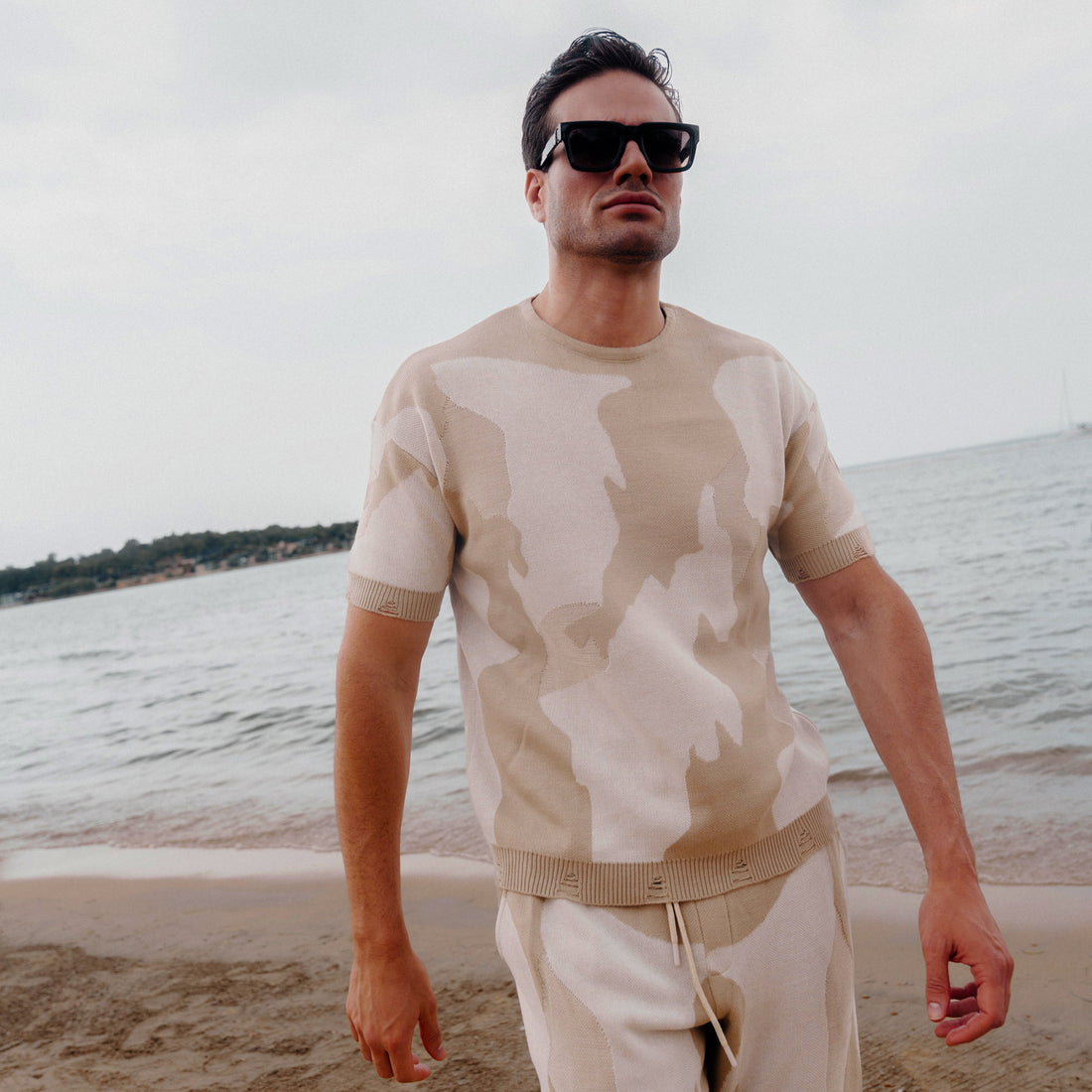 Distressed Crewneck & Jogger Co-ord Set in Light Brown, Legacy London