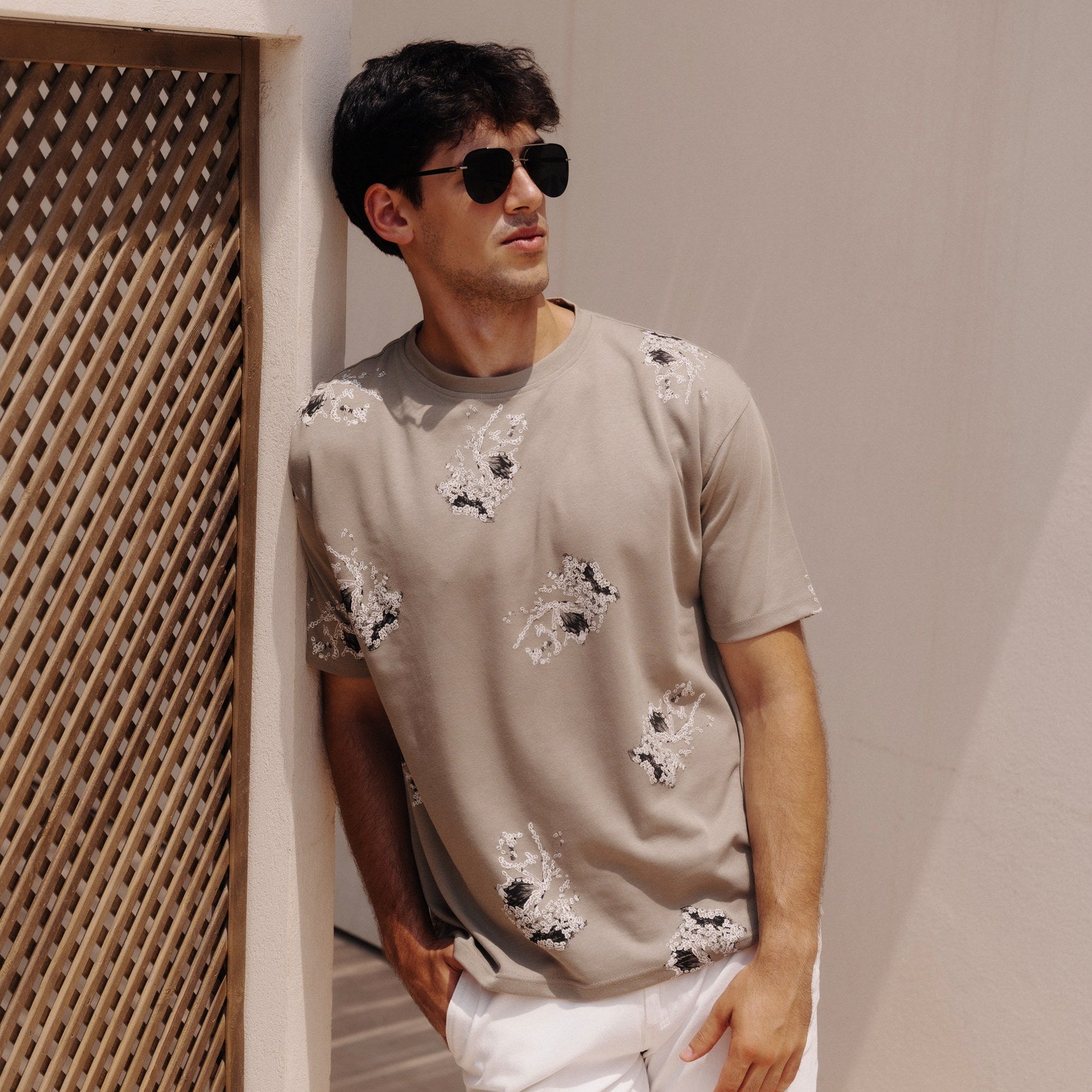 Legacy Abstract Print Oversized Tee in Grayish Olive, Legacy London