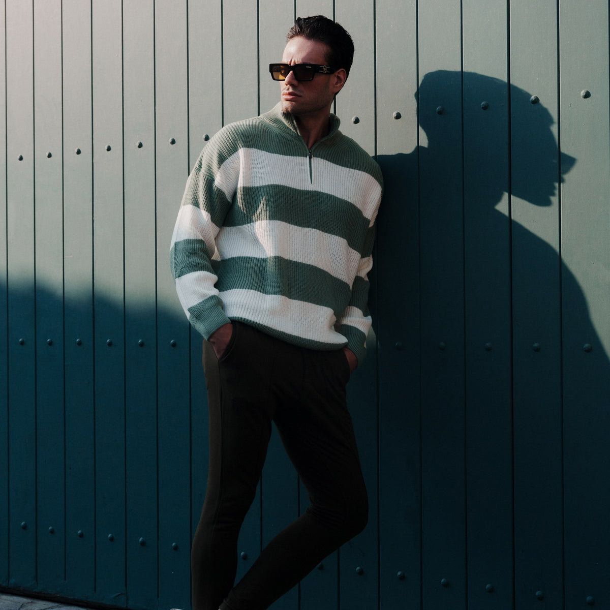 Soft Horizon Zipper Pullover in Sage Green, Legacy London