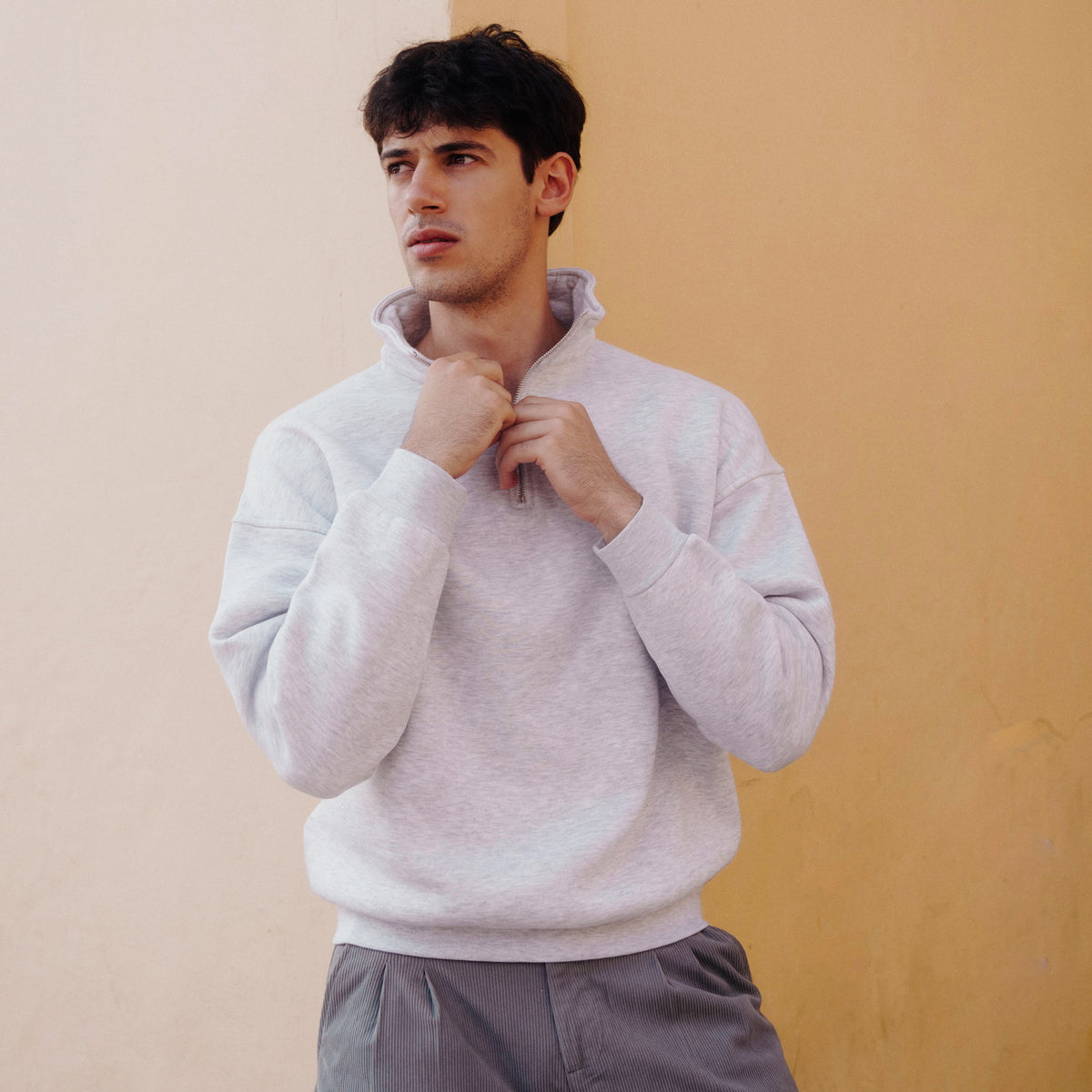 Essential Half Zip Sweatshirt in Dark Gray / Silver / Black, Legacy London
