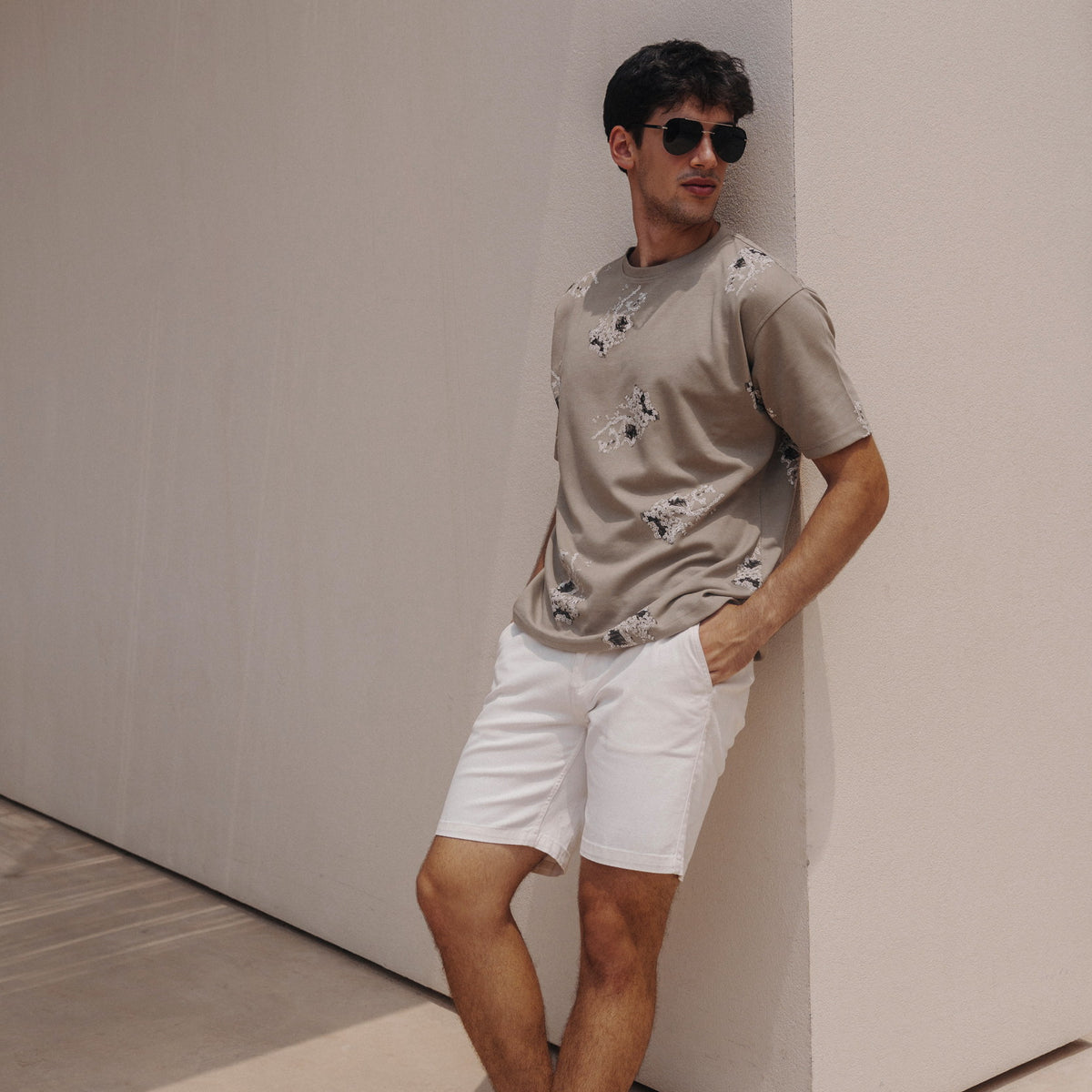 Legacy Abstract Print Oversized Tee in Grayish Olive, Legacy London