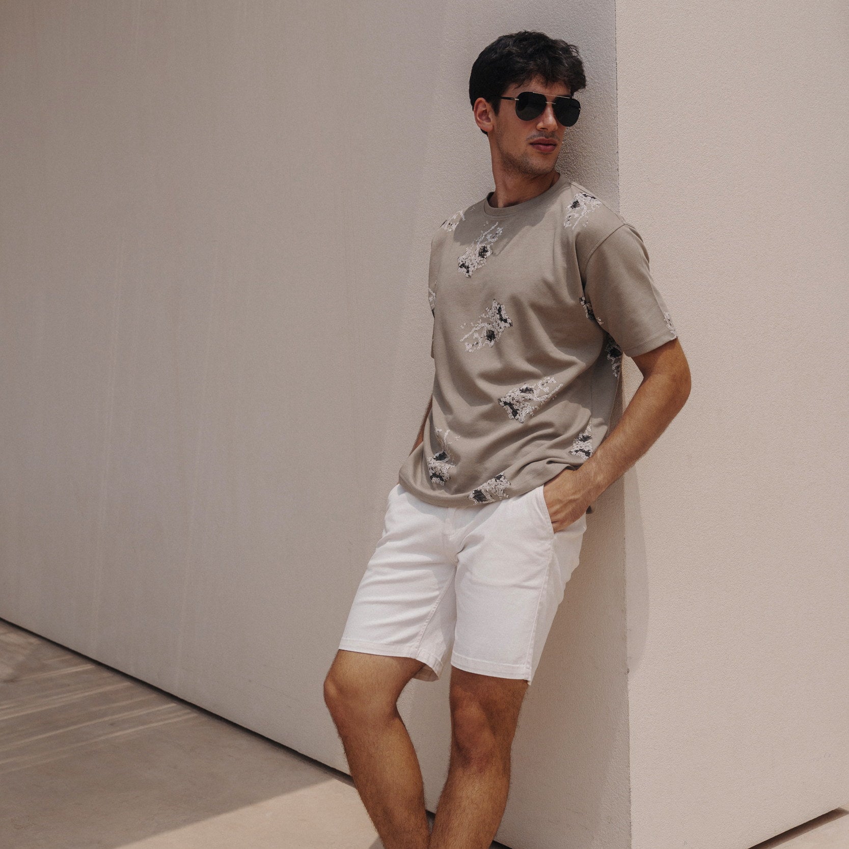 Legacy Abstract Print Oversized Tee in Grayish Olive, Legacy London