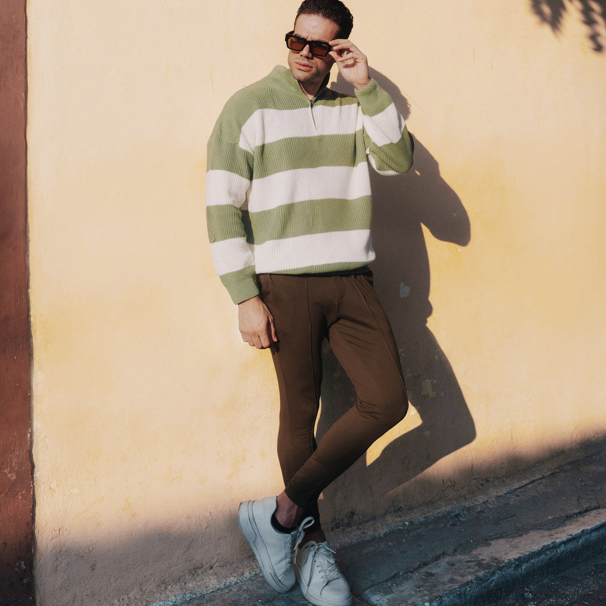 Soft Horizon Zipper Pullover in Sage Green, Legacy London