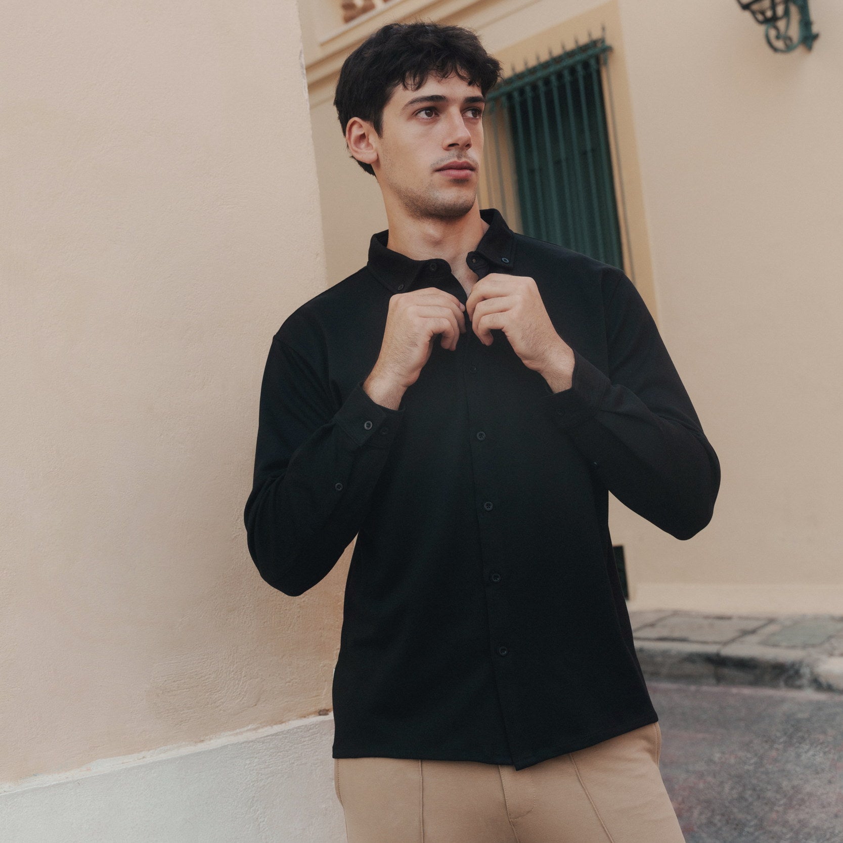 Forma Long-Sleeved Knit Shirt in Dark Green, Legacy London