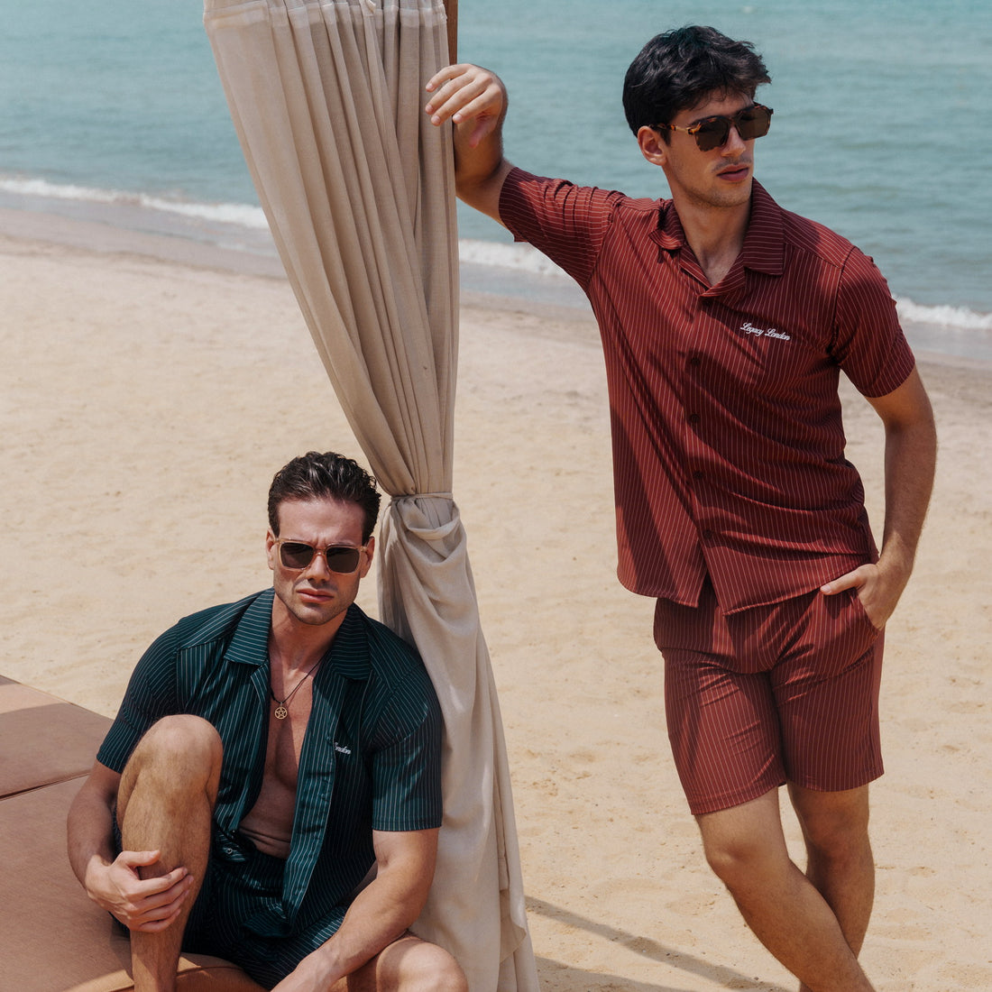 Striped Fabric Co-ord set in Navy / Maroon, Legacy London
