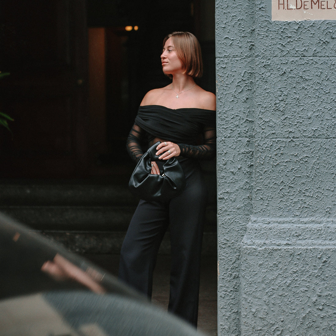 Davies Mesh Bodysuit & Tailored Trousers in Black, Legacy London