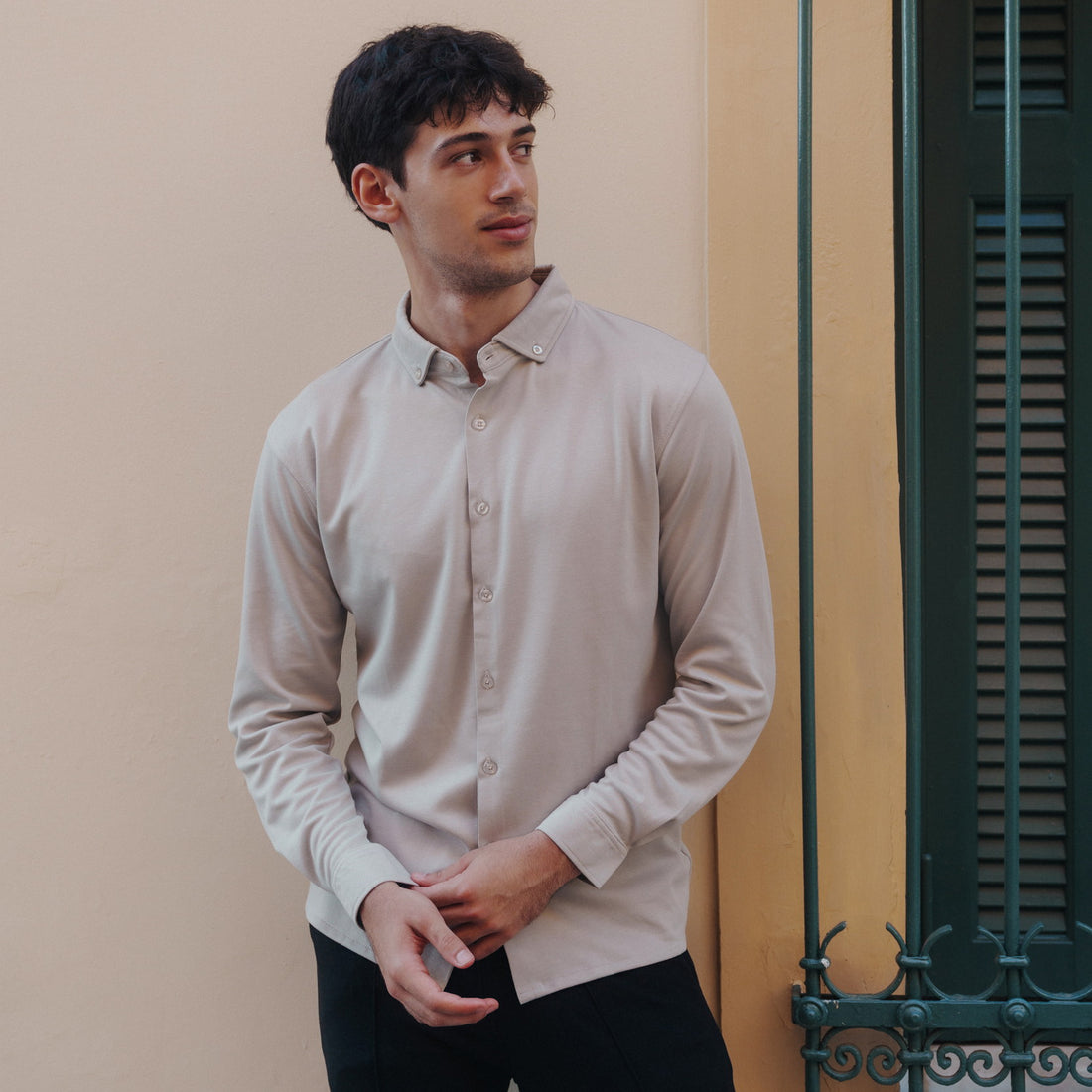 Forma Long-Sleeved Knit Shirt in Off White, Legacy London
