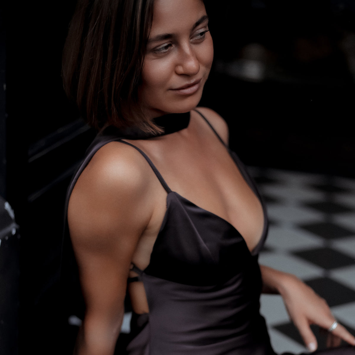 Mount Street Satin Scarf-Neck Maxi Dress in Dark Wine, Legacy London
