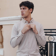 Forma Long-Sleeved Knit Shirt in Off White, Legacy London