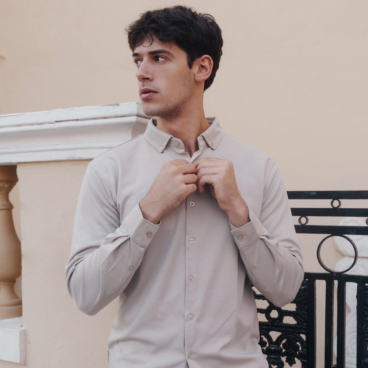 Forma Long-Sleeved Knit Shirt in Off White, Legacy London