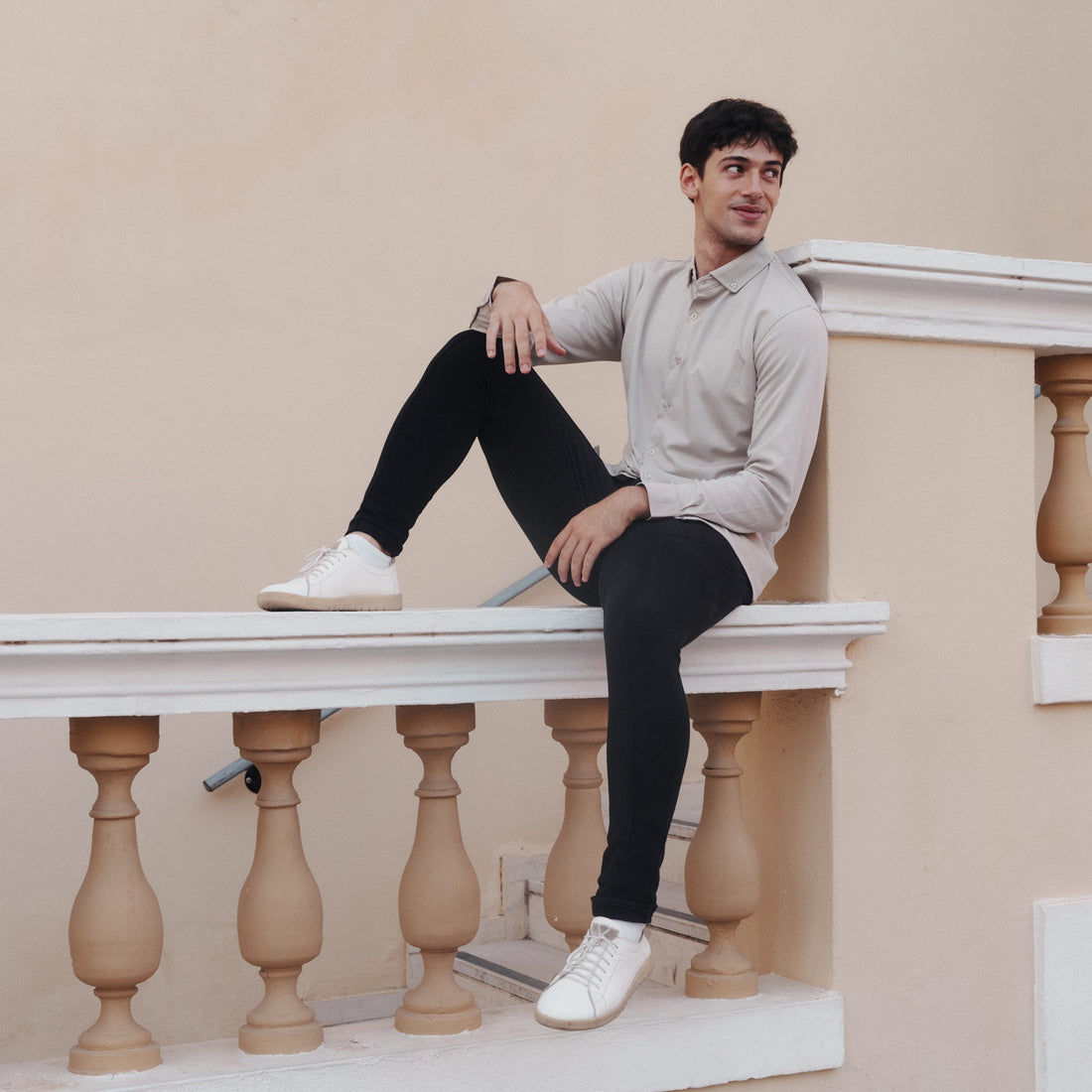 Forma Long-Sleeved Knit Shirt in Off White, Legacy London