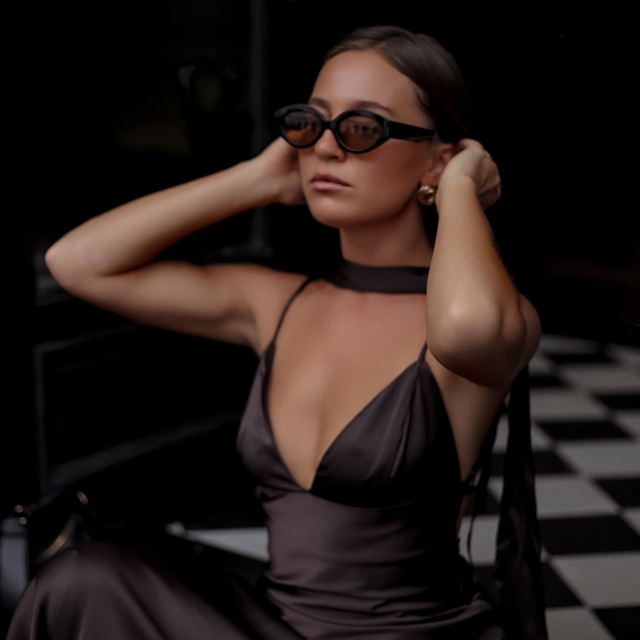 Mount Street Satin Scarf-Neck Maxi Dress in Dark Wine, Legacy London