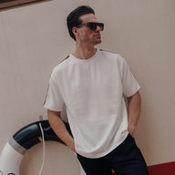 Tape-Detail Oversized T-Shirt in Dark Brown / White, Legacy London