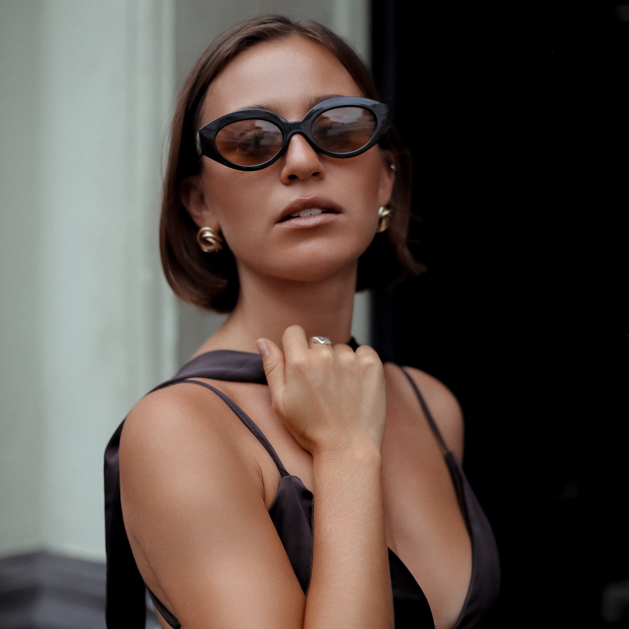 Mount Street Satin Scarf-Neck Maxi Dress in Dark Wine, Legacy London