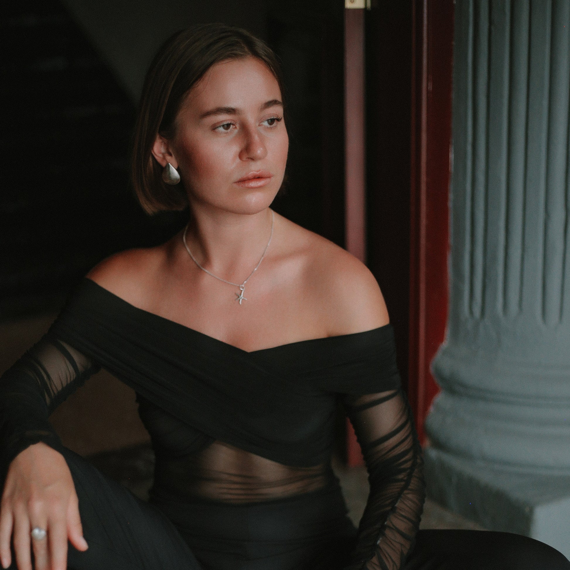 Davies Mesh Bodysuit & Tailored Trousers in Black, Legacy London