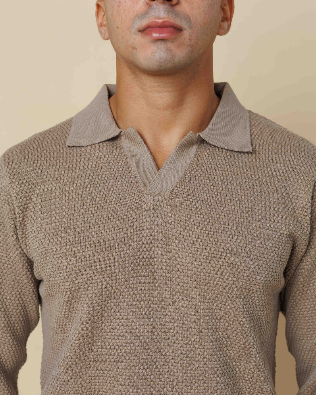 All-Season Popcorn Knit Long Sleeve Polo  - Legacy London