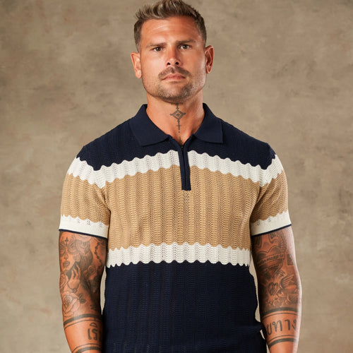 Capri Wave Textured Zipper Polo  - Legacy London