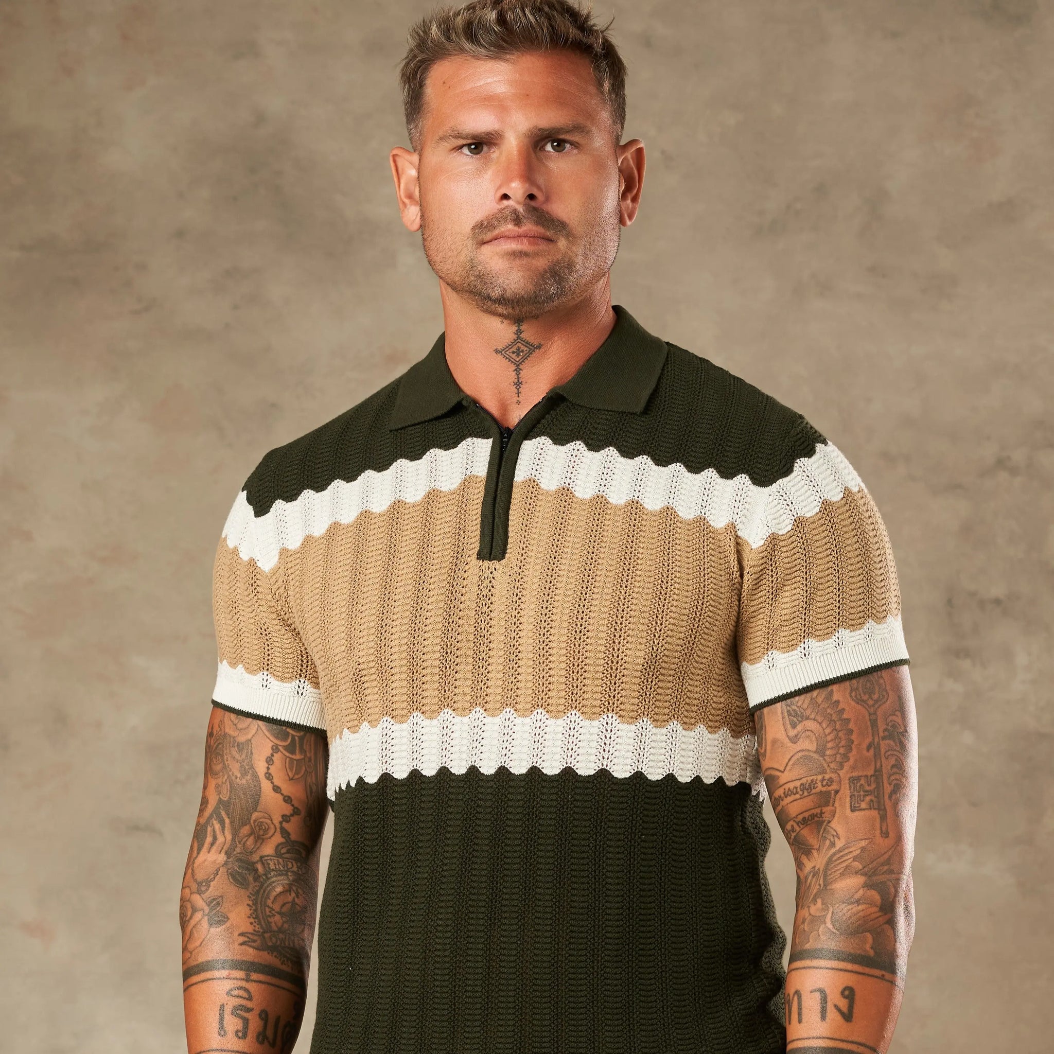 Capri Wave Textured Zipper Polo  - Legacy London
