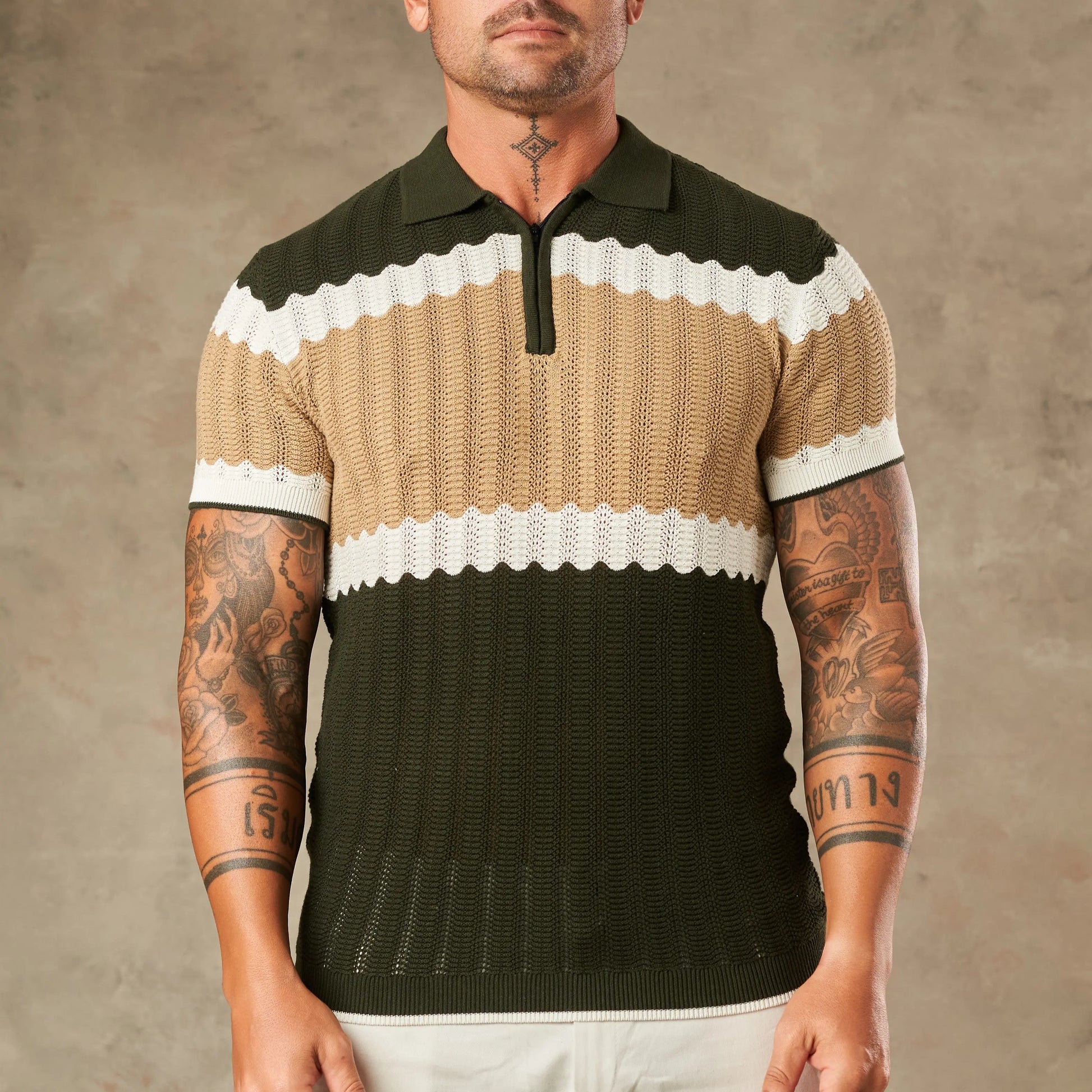 Capri Wave Textured Zipper Polo  - Legacy London