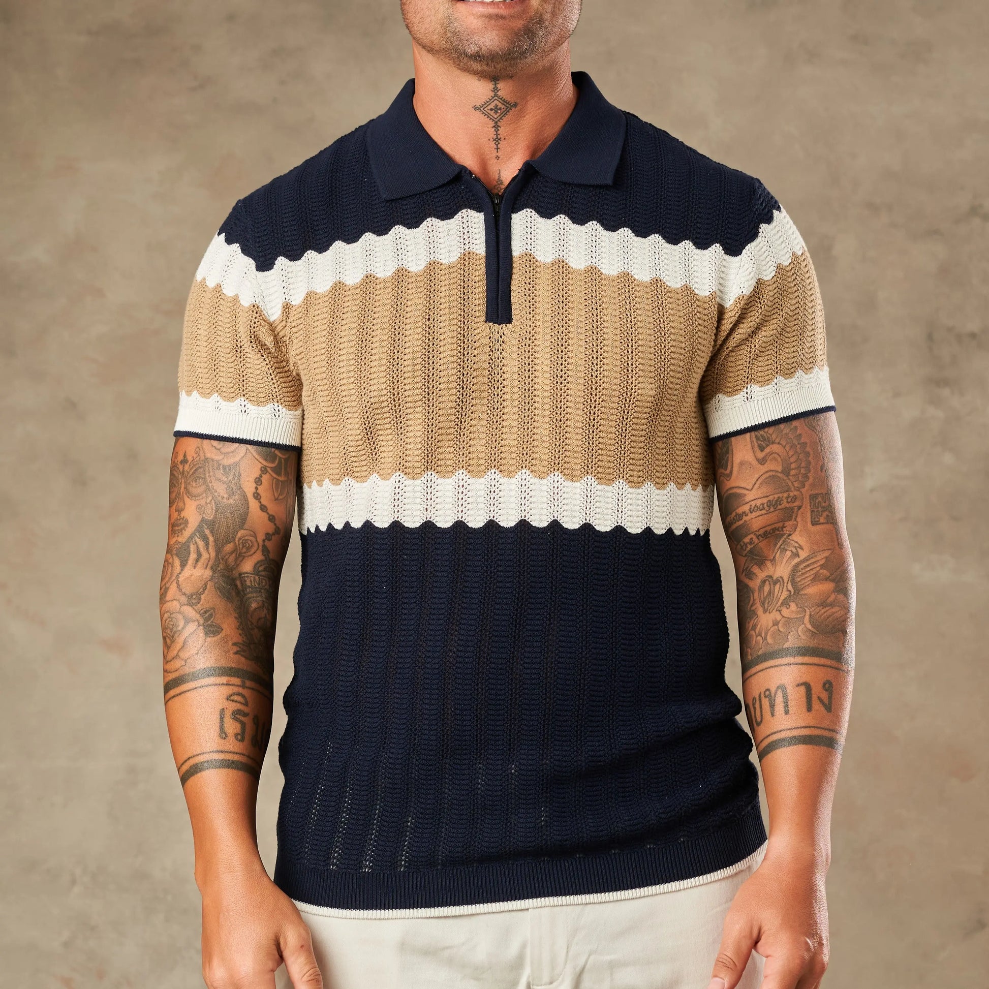 Capri Wave Textured Zipper Polo  - Legacy London