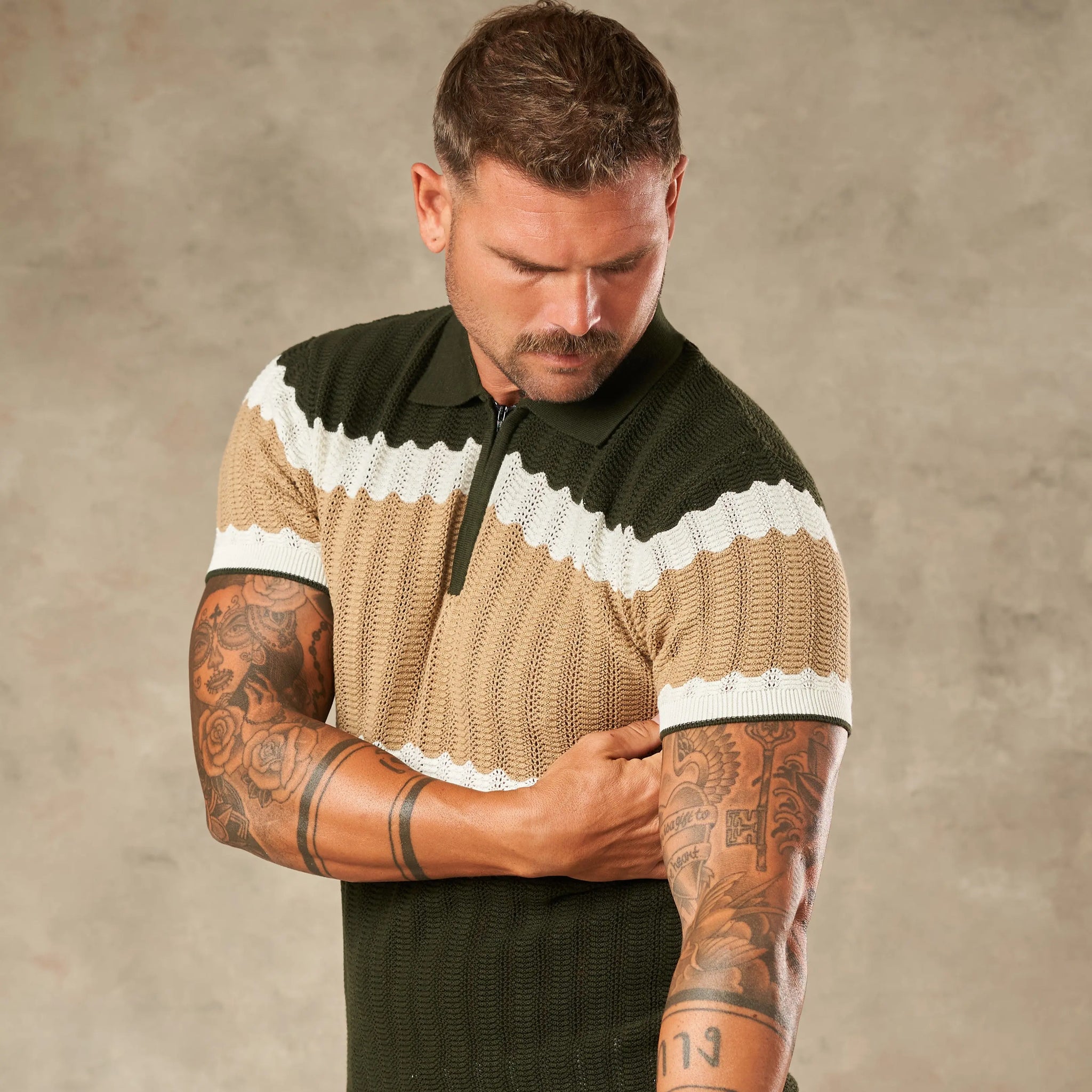 Capri Wave Textured Zipper Polo  - Legacy London
