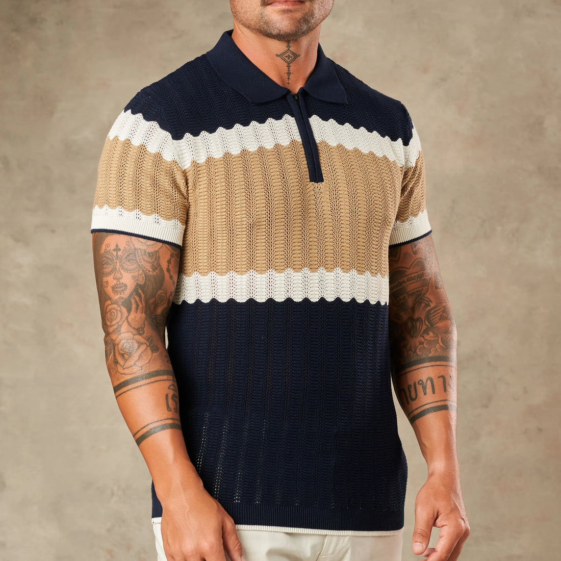 Capri Wave Textured Zipper Polo  - Legacy London