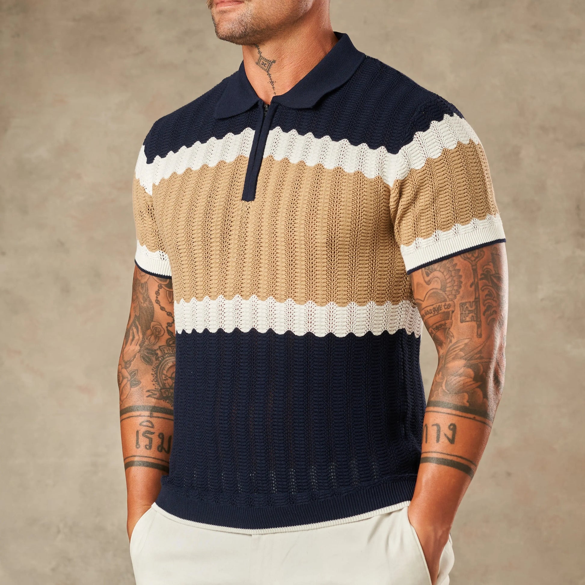 Capri Wave Textured Zipper Polo  - Legacy London
