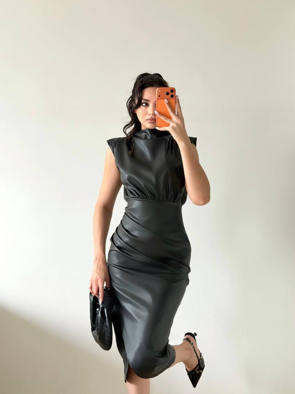 Carlos Sculpted Leather Midi Dress  - LCY London