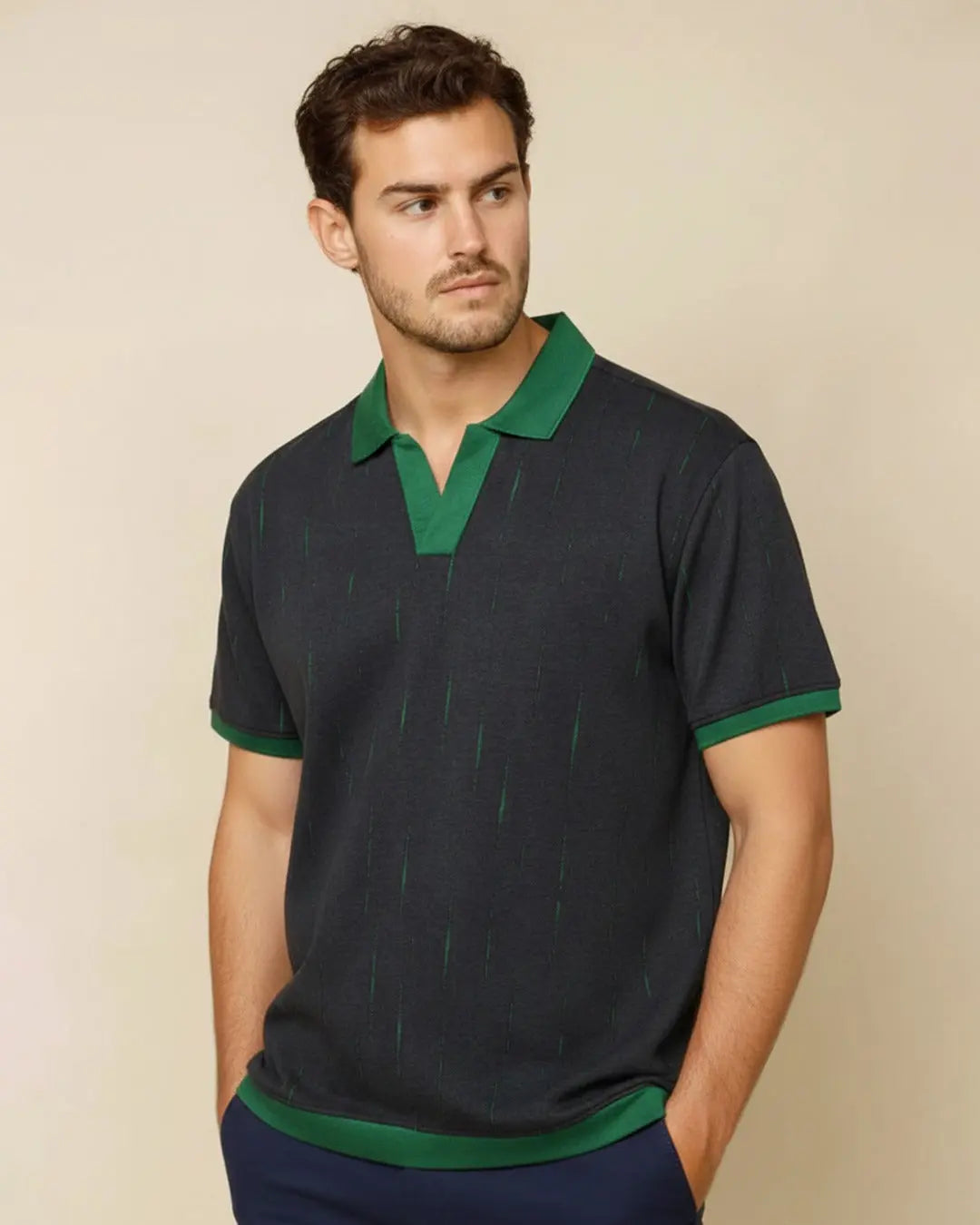 Contrast Detailed Johnny Collar Polo  - LCY London