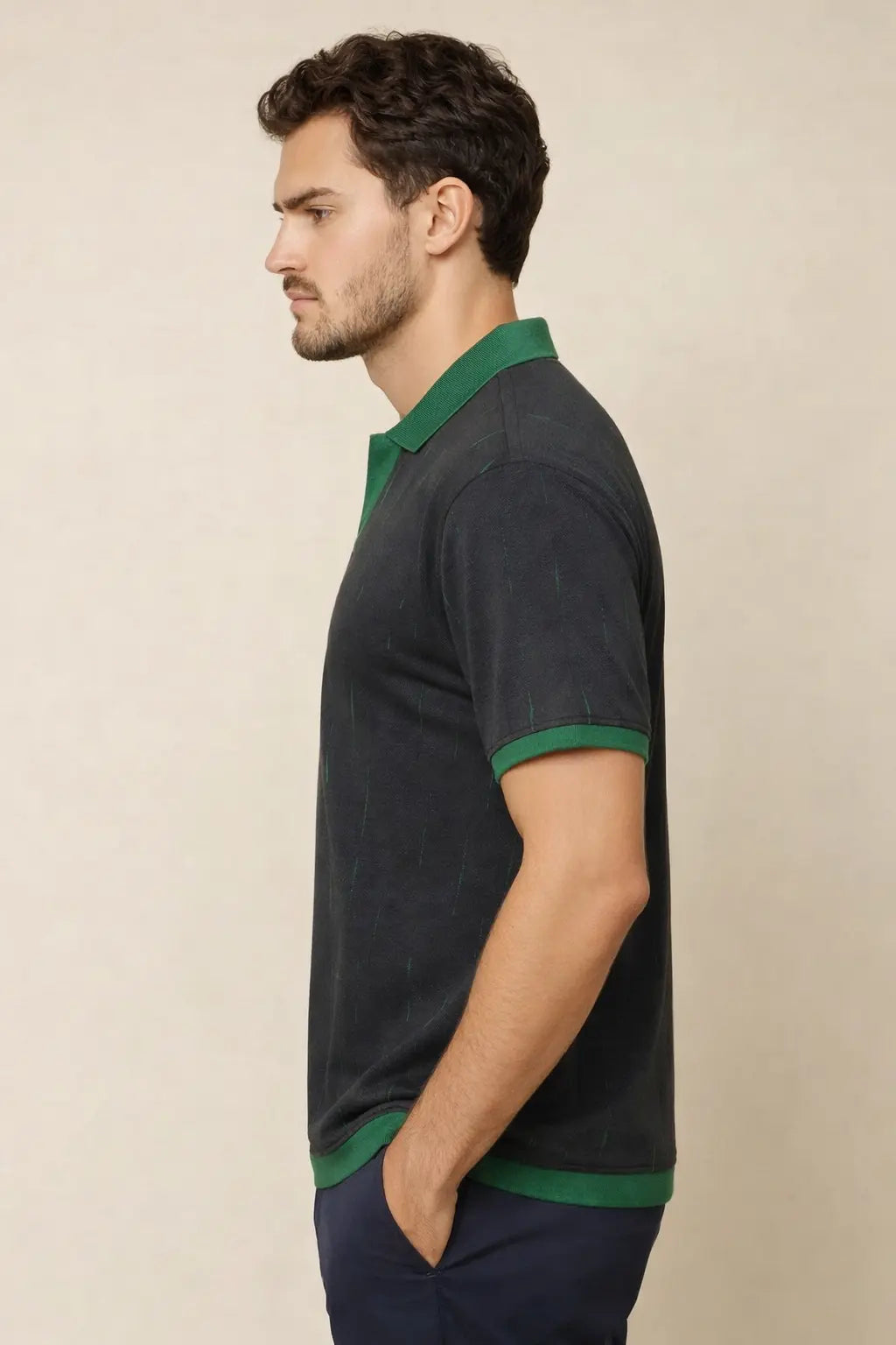 Contrast Detailed Johnny Collar Polo  - LCY London