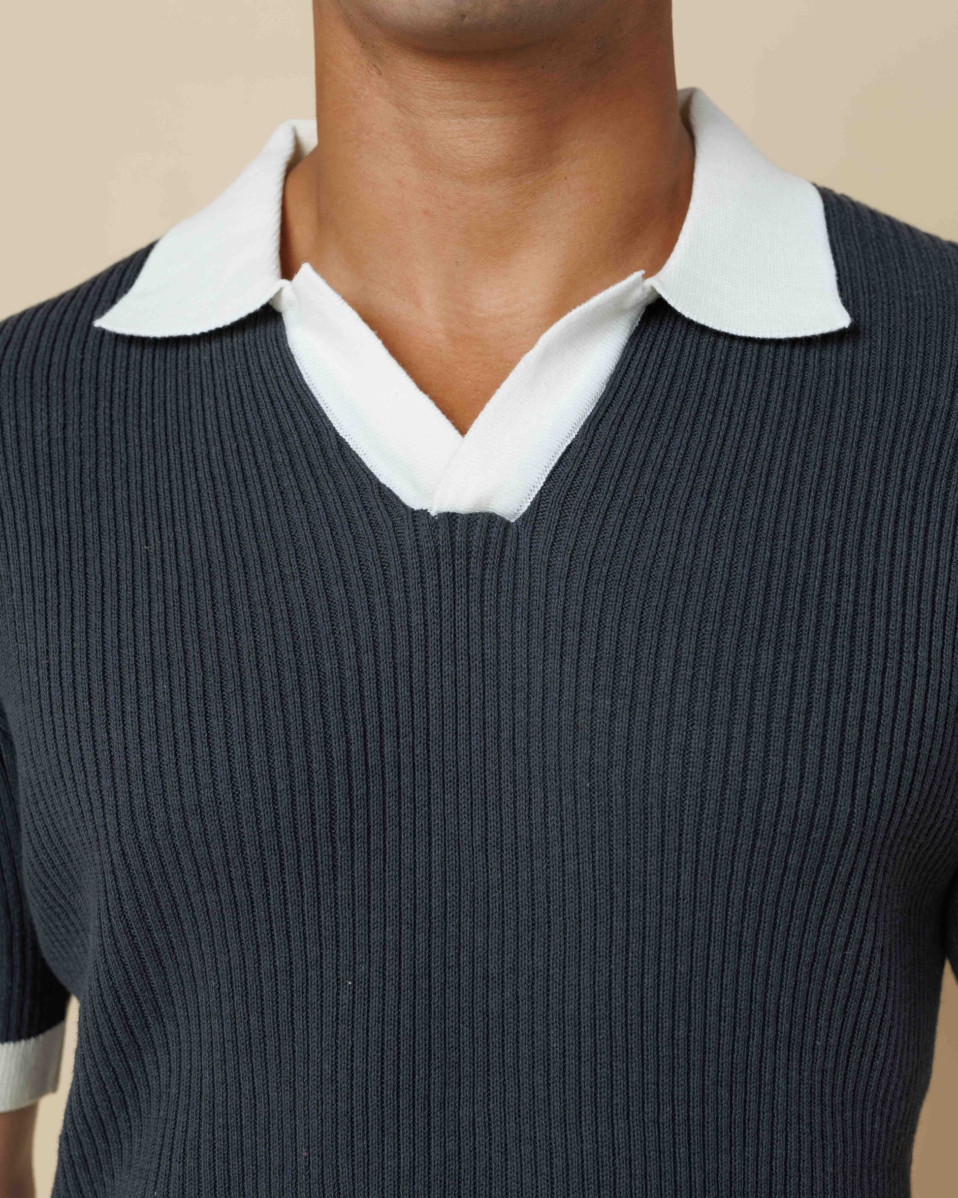 Contrast Knit Johnny Collar Polo  - Legacy London
