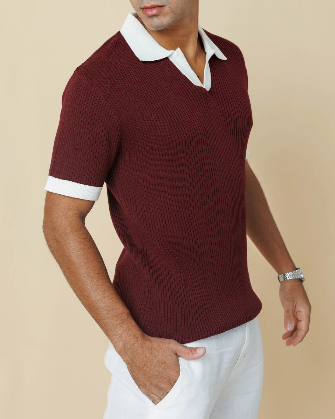 Contrast Knit Johnny Collar Polo  - Legacy London