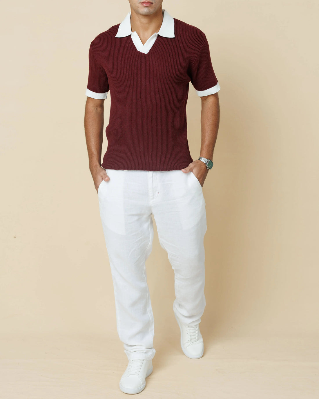 Contrast Knit Johnny Collar Polo  - Legacy London