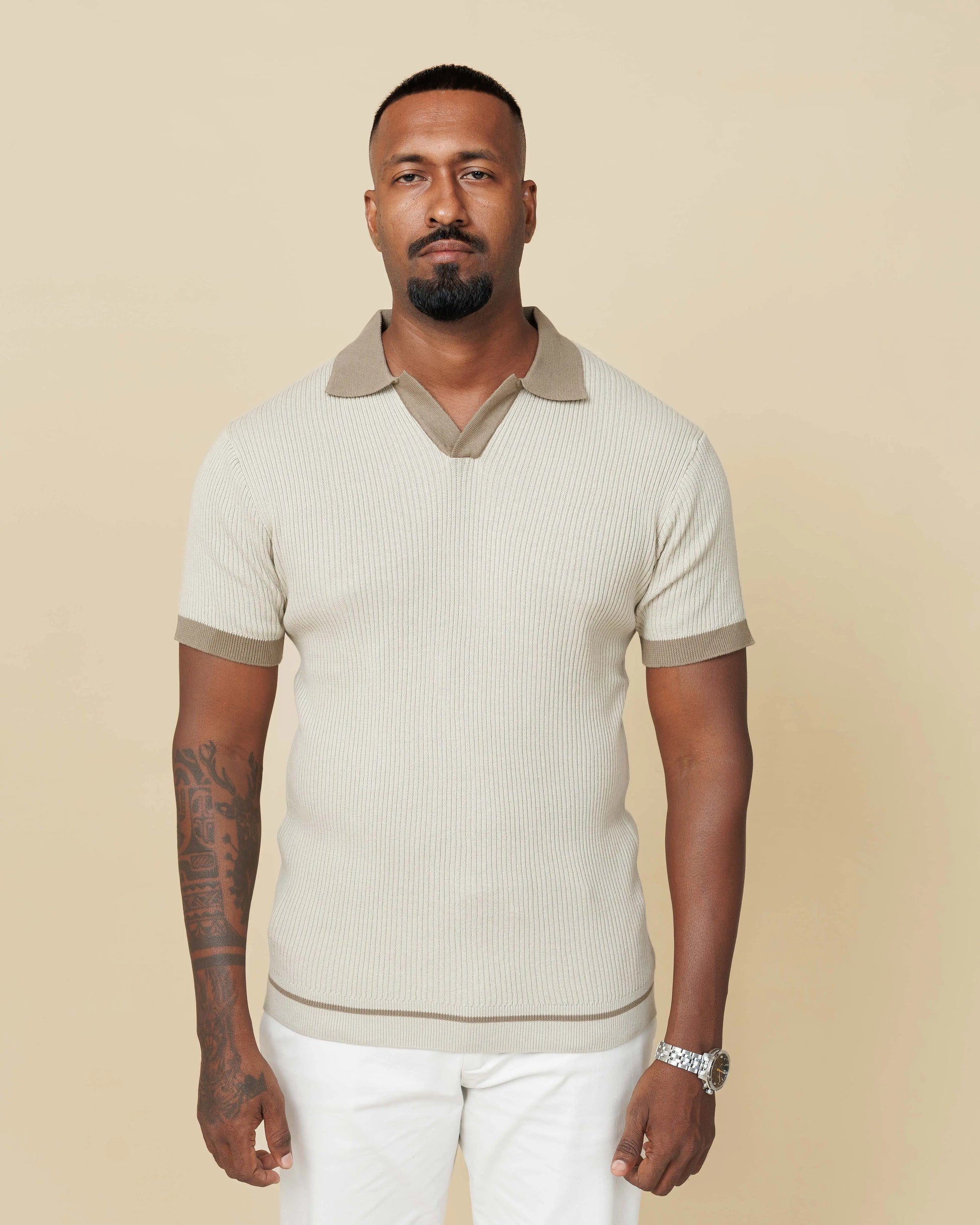 Contrast Knit Johnny Collar Polo  - Legacy London